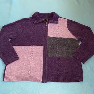 ERIKA color block cardigan sweater rhinestone silver zipper pull NEW size 1X